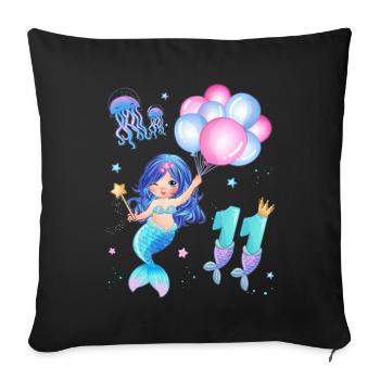 Meerjungfrau Geburtstags Shirt - Mädchen 11 Jahre - Sofakissenbezug 45 x 45 cm - Schwarz - Vorne