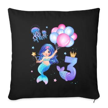 Meerjungfrau Geburtstags Shirt - Mädchen 3 Jahre - Sofakissenbezug 45 x 45 cm - Schwarz - Vorne