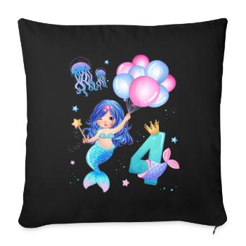Meerjungfrau Geburtstags Shirt - Mädchen 4 Jahre - Sofakissenbezug 45 x 45 cm - Schwarz - Vorne