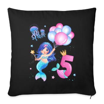 Meerjungfrau Geburtstags Shirt - Mädchen 5 Jahre - Sofakissenbezug 45 x 45 cm - Schwarz - Vorne