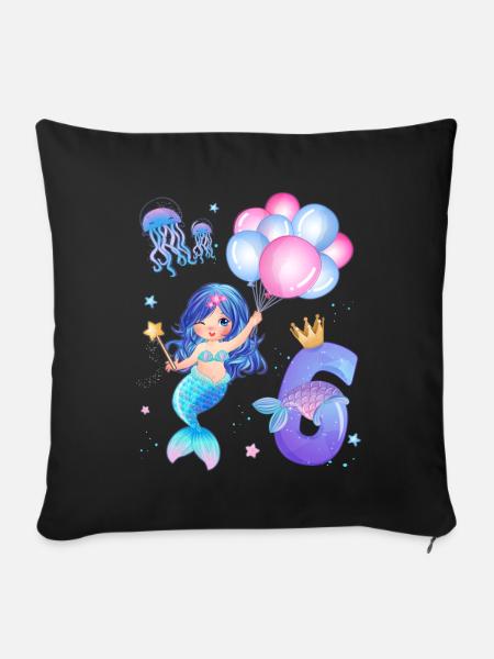 Meerjungfrau Geburtstags Shirt - Mädchen 6 Jahre - Sofakissenbezug 45 x 45 cm - Schwarz