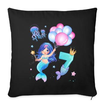 Meerjungfrau Geburtstags Shirt - Mädchen 7 Jahre - Sofakissenbezug 45 x 45 cm - Schwarz - Vorne