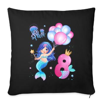 Meerjungfrau Geburtstags Shirt - Mädchen 8 Jahre - Sofakissenbezug 45 x 45 cm - Schwarz - Vorne