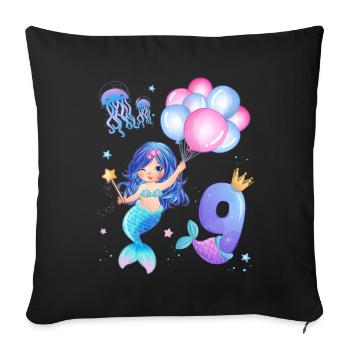 Meerjungfrau Geburtstags Shirt - Mädchen 9 Jahre - Sofakissenbezug 45 x 45 cm - Schwarz - Vorne