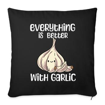 Knoblauch Knoblauchbrot Geschenk - Sofakissenbezug 45 x 45 cm - Schwarz - Vorne