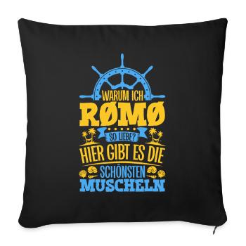 Schöne Muscheln - Warum ich Rømø so liebe - Sofakissenbezug 45 x 45 cm - Schwarz - Vorne