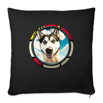 Dog Cartoon Huskie Design pour les amoureux des chiens - Housse de coussin décorative 45 x 45 cm - noir - Devant
