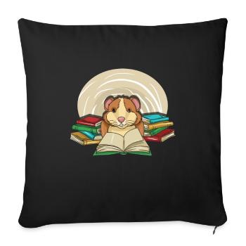 Nouveau cochon d’Inde lisant des livres - Housse de coussin décorative 45 x 45 cm - noir - Devant