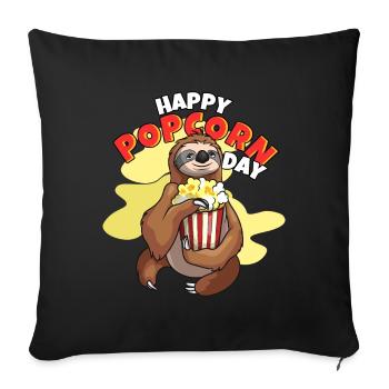 Happy Popcorn Day Faultier Popcorn - Sofakissenbezug 45 x 45 cm - Schwarz - Vorne
