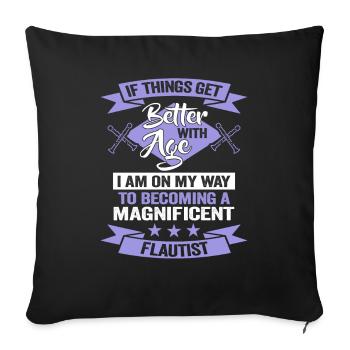 Flute player birthday Musikverein Flötist - Sofa pillowcase 17,3'' x 17,3'' (45 x 45 cm) - black - Front