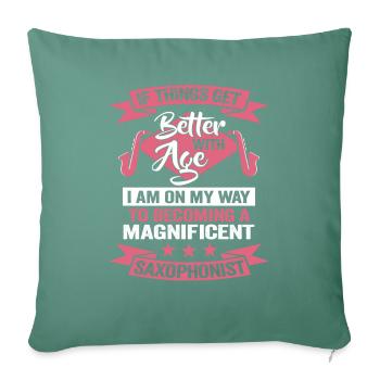 Saxophoniste anniversaire Joueur de saxophone Musicien - Housse de coussin décorative 45 x 45 cm - vert sapin - Devant