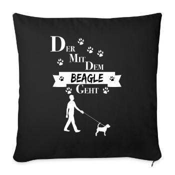 Der mit dem Beagle geht - Sofakissenbezug 45 x 45 cm - Schwarz - Vorne