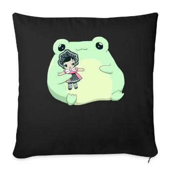 Angura Kei Esthétique japonaise foncée Grenouille Kawaii - Housse de coussin décorative 45 x 45 cm - noir - Devant