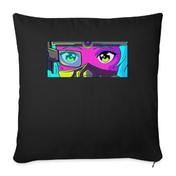 Cyber Esthétique Anime Fille Yeux Rétro Futurisme - Housse de coussin décorative 45 x 45 cm - noir - Devant