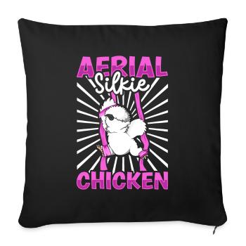 Soies aériennes - Poulet Silkie aérien - Housse de coussin décorative 45 x 45 cm - noir - Devant