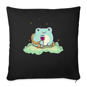 Boujee Aesthetic Kawaii Frog Wine Bougie - Sofa pillowcase 17,3'' x 17,3'' (45 x 45 cm) - black - Front