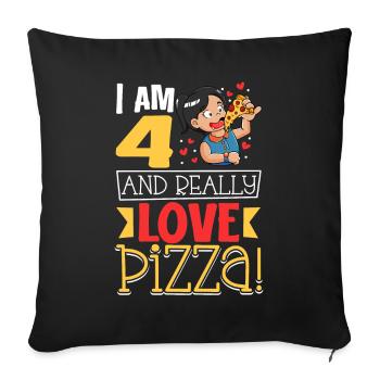 J’ai 4 ans - Pizza pour filles - Housse de coussin décorative 45 x 45 cm - noir - Devant