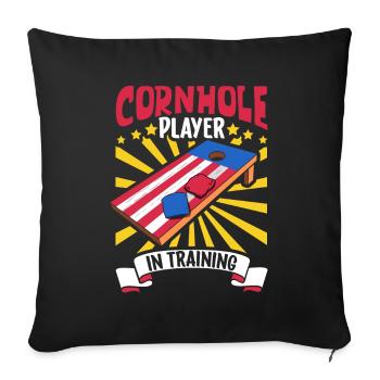 Cornhole players in training - Cornhole - Sofa pillowcase 17,3'' x 17,3'' (45 x 45 cm) - black - Front