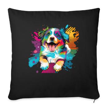 Dogs Australian Shepherd dog lovers Aussie - Sofa pillowcase 17,3'' x 17,3'' (45 x 45 cm) - black - Front