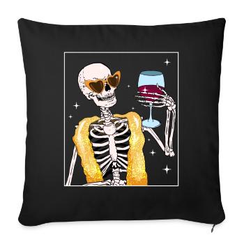 Boujee Aesthetic Skeleton Wine Bougie - Sofa pillowcase 17,3'' x 17,3'' (45 x 45 cm) - black - Front
