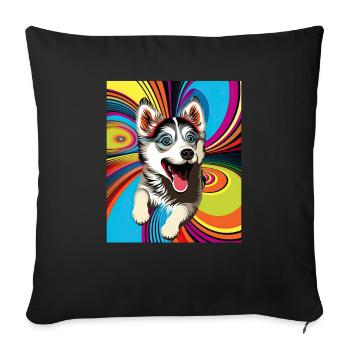 Dog Cartoon Huskie Design pour les amoureux des chiens - Housse de coussin décorative 45 x 45 cm - noir - Devant