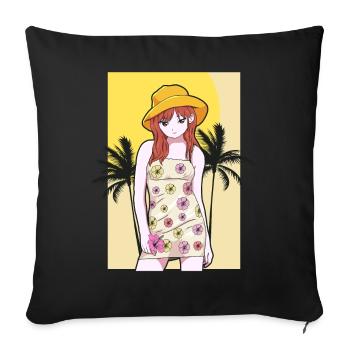 Coconut Girl Aesthetic Anime Girl Summer Beach - Sofakissenbezug 45 x 45 cm - Schwarz - Vorne