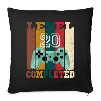 Niveau 20 achevé, cadeau anniversaire 20 ans gamer - Housse de coussin décorative 45 x 45 cm - noir - Devant