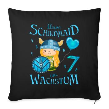 Kleine Schildmaid im Wachstum Geburtstag 7 Jahre - Sofakissenbezug 45 x 45 cm - Schwarz - Vorne