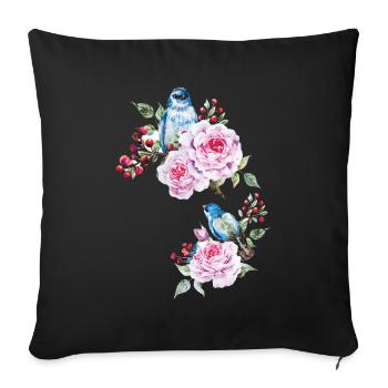 Fleurs Oiseau Oiseaux floraux - Housse de coussin décorative 45 x 45 cm - noir - Devant