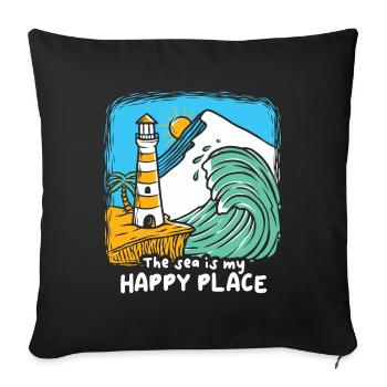 La mer est mon endroit heureux Phare - Housse de coussin décorative 45 x 45 cm - noir - Devant