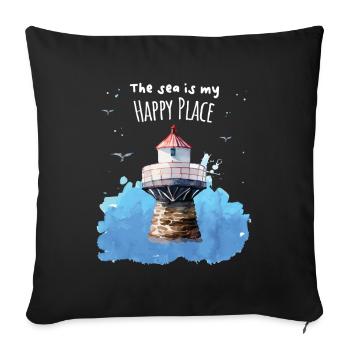La mer est mon endroit heureux Phare - Housse de coussin décorative 45 x 45 cm - noir - Devant