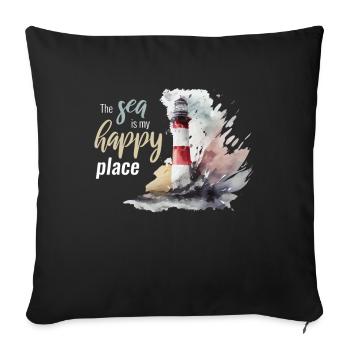 La mer est mon endroit heureux Phare - Housse de coussin décorative 45 x 45 cm - noir - Devant