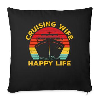 Drôle de femme de croisière Rétro - Housse de coussin décorative 45 x 45 cm - noir - Devant