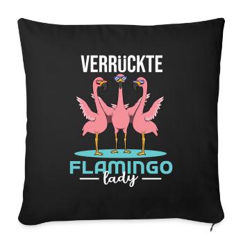 Verrrückte Flamingo Lady - Sofakissenbezug 45 x 45 cm - Schwarz - Vorne