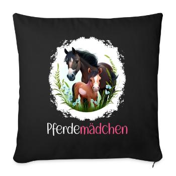Pferdemädchen Pferdeshirt Pferde Fohlen Mädchen - Sofakissenbezug 45 x 45 cm - Schwarz - Vorne