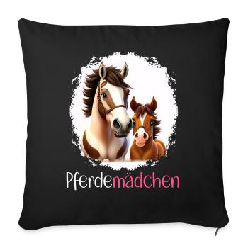 Pferdemädchen Pferdeshirt Pferd Mädchen Fohlen - Sofakissenbezug 45 x 45 cm - Schwarz - Vorne