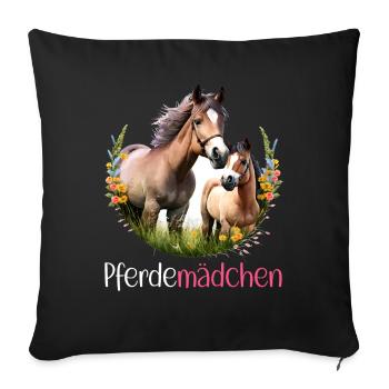 Pferdemädchen Pferdeshirt Süß Pferd Blumen Mädchen - Sofakissenbezug 45 x 45 cm - Schwarz - Vorne