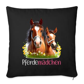 Pferdemädchen Pferdeshirt Pferd Fohlen Mädchen - Sofakissenbezug 45 x 45 cm - Schwarz - Vorne