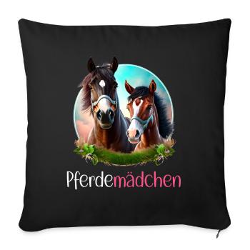 Pferdemädchen Pferdeshirt Pferd Fohlen Mädchen - Sofakissenbezug 45 x 45 cm - Schwarz - Vorne