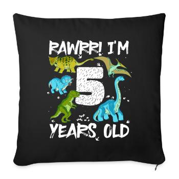Cinq ans 5e anniversaire 5 ans, dinosaures - Housse de coussin décorative 45 x 45 cm - noir - Devant
