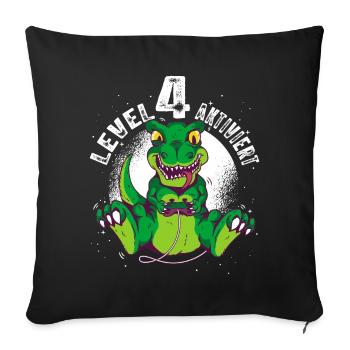 Level 4 Jahre alt, 4. Geburtstag Gamer Dino T-Rex - Sofakissenbezug 45 x 45 cm - Schwarz - Vorne