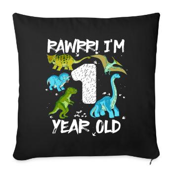A 1 an 1er anniversaire 1 an, dinosaure - Housse de coussin décorative 45 x 45 cm - noir - Devant