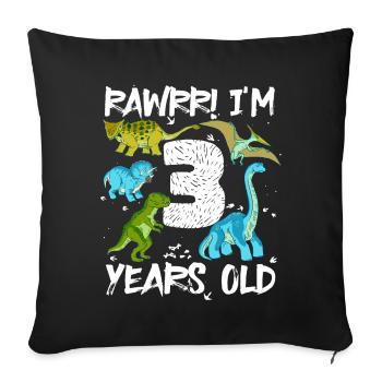 Trois 3 ans 3ème anniversaire 3 ans, dinosaure - Housse de coussin décorative 45 x 45 cm - noir - Devant