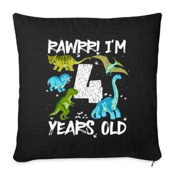 Quatre 4 ans 4ème anniversaire 4 ans, dinosaure - Housse de coussin décorative 45 x 45 cm - noir - Devant