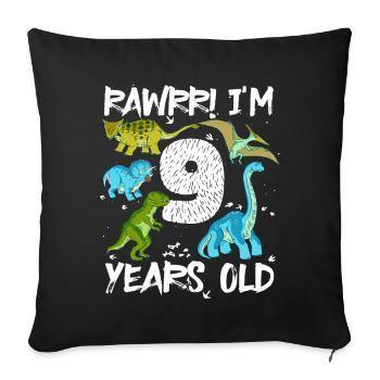 Neuf, 9 ans, 9e anniversaire, 9 ans, dinosaure - Housse de coussin décorative 45 x 45 cm - noir - Devant