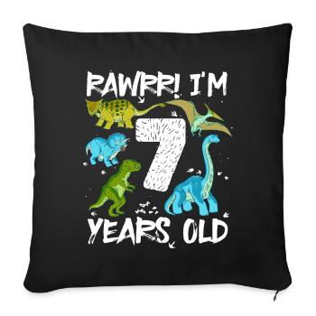Sept 7 ans 7e anniversaire 7 ans, dinosaure - Housse de coussin décorative 45 x 45 cm - noir - Devant