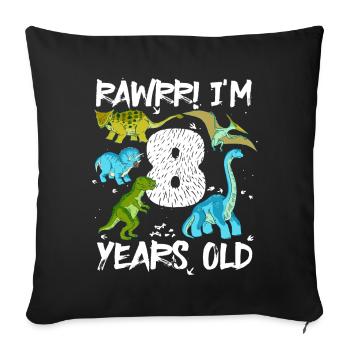 Huit, 8 ans, 8e anniversaire, 8 ans, dinosaure - Housse de coussin décorative 45 x 45 cm - noir - Devant