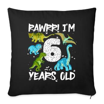 Six 6 ans 6e anniversaire 6 ans, dinosaure - Housse de coussin décorative 45 x 45 cm - noir - Devant