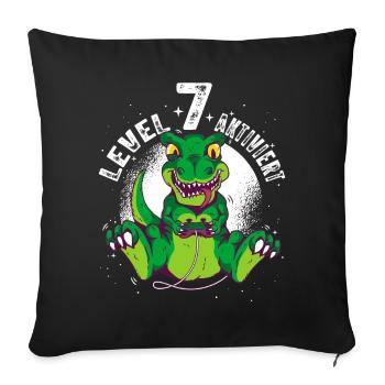 Level 7 Jahre alt, 7. Geburtstag Gamer Dino T-Rex - Sofakissenbezug 45 x 45 cm - Schwarz - Vorne