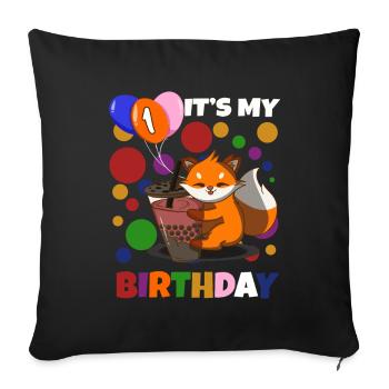 1st Birthday Fox - Sofa pillowcase 17,3'' x 17,3'' (45 x 45 cm) - black - Front